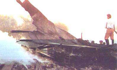 The remains of a Saudi Arabian Airlines Boeing 747 after a midair collision with a Kazastan Airlines Ilyushin 76 over New Delhi, India resulting in the loss of 349 lives. Reports vary but a misunderstanding of directions between the ATC and the Ilyus