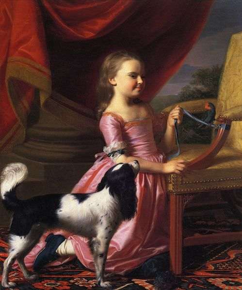 Young Lady with a bird and a dog,by John Singleton Copley. Currently owned by Toledo Museum of Art, Ohio. Image courtesy of Wiki Commons.