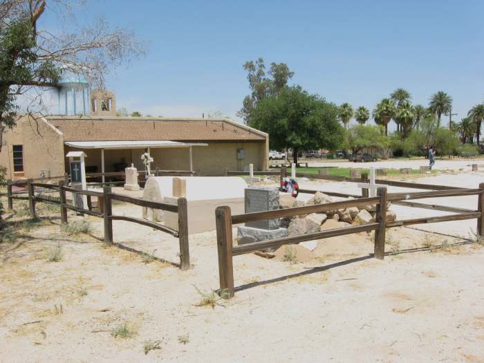 Cook Church's tiny cemetery which stands behind the much smaller new church in Sacaton, Arizona.