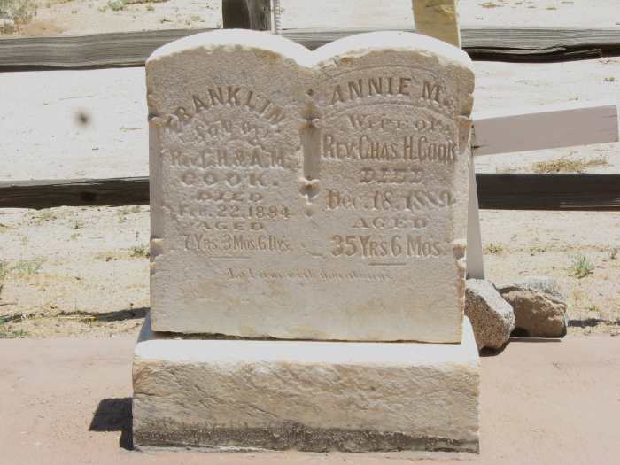 Grave markers of Reverend Charles Cook's wife and infant son in cemetery adjoining the historic Cook Church in Sacaton, Arizona