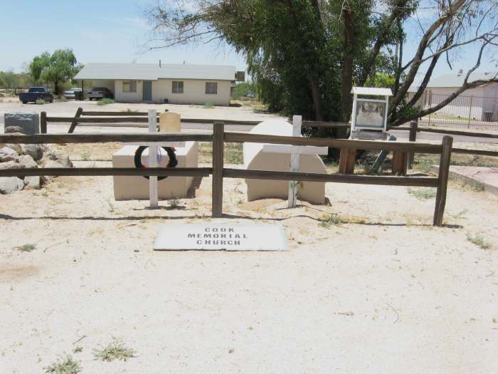 View of small cemetery that adjoins Sacaton Arizona's historic Cook Church