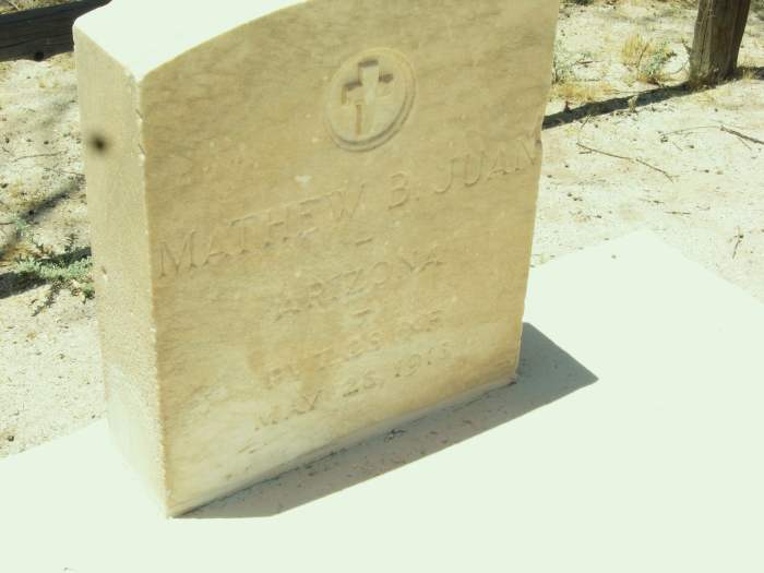 Sandstone Marker on grave of WW I hero, Mathew Juan in the small cemetery adjoining the historic Cook Church in Sacaton, AZ