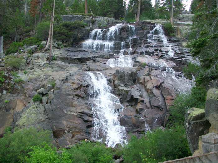(Falls at Lake Tahoe, CA.) With the spring run-off, streams and lakes fill bringing warm temperatures and increased worm production.