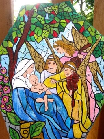 My Rock Painting inspired by William A. Bouguerau's SONG OF ANGELS - Click on Picture to see Etsy Listing