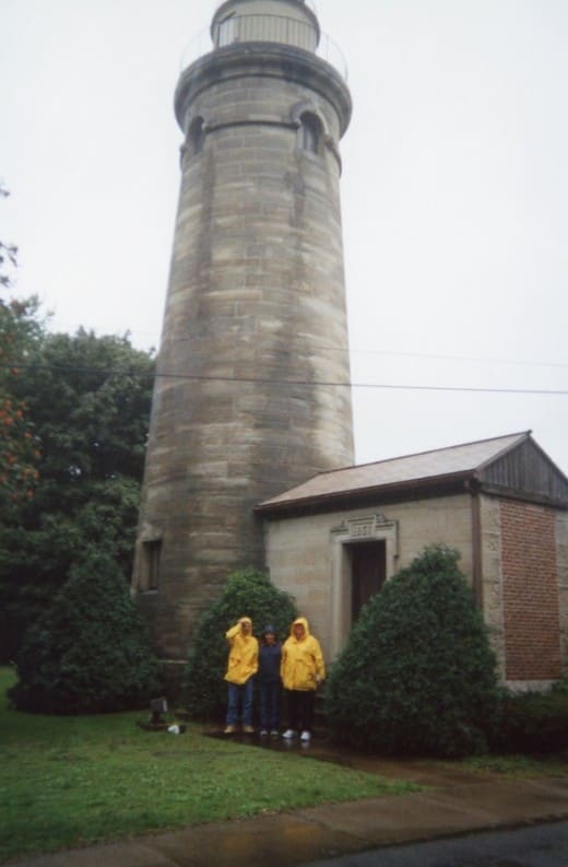 There are several lighthouses in Erie. There were new to us as well. We don't have that many lighthouses in Southern California. We also do not wear raincoats when visiting historic sites. That was new to us too.