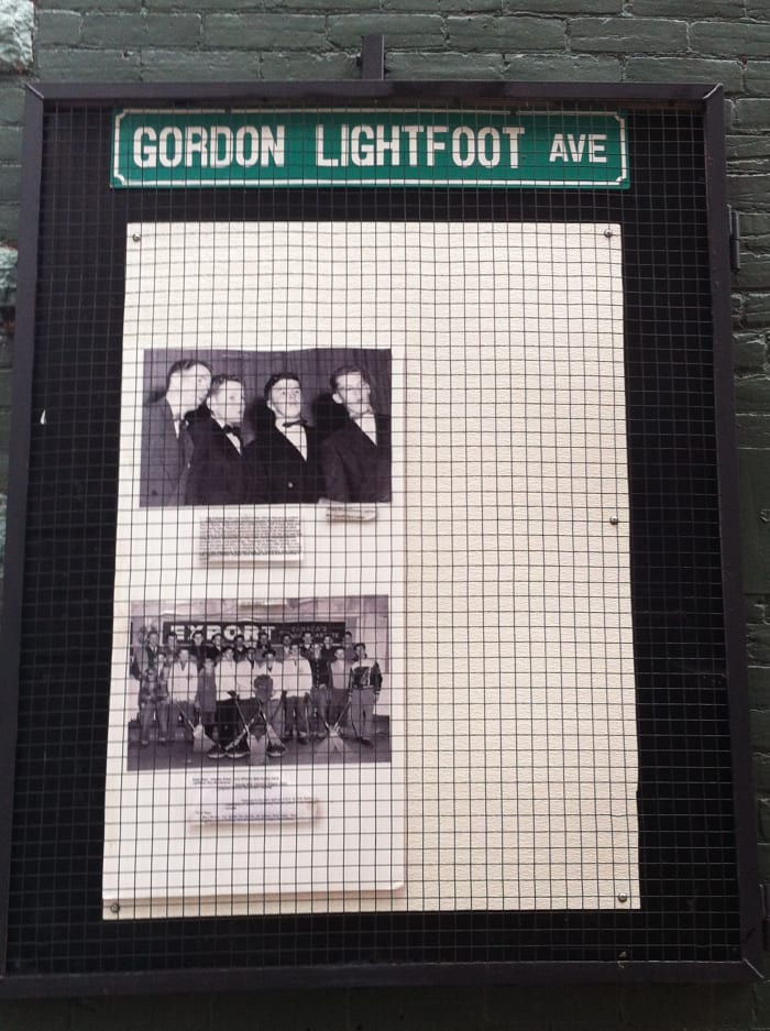 This can be seen off of Mississauga Street in Orillia. Both pictures have Gordon Lightfoot in them from when he sang as a tenor in The Collegiate Four in 1952. The other from when he played on a curling team.