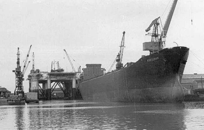 Across the river on the County Durham side, at Haverton Hill in the Furness Yard 'Norseman' is being 'fitted out', ready for commissioning and trade