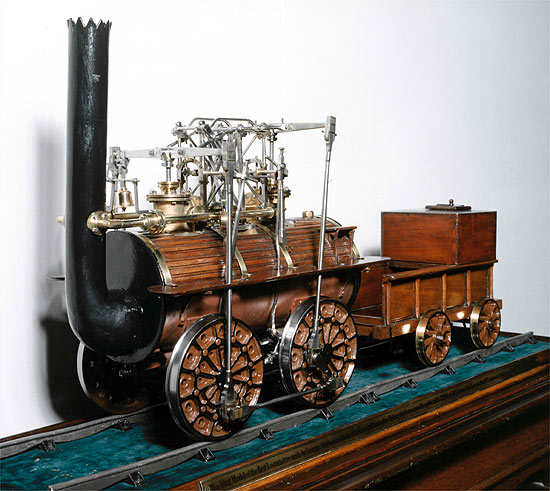 A model of Locomotion No1, built by Robert Stephenson & Co was built in 1825 for the opening of the S&DR - she ran until 'retired' in 1857, six years before the North Eastern Railway absorbed the S&DR