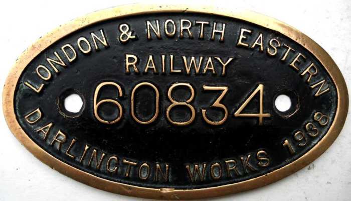 Darlington works plate for a V2 2-6-2 , shedded elsewhere on the 'system', still with LNER.identifier until the loco was scrapped
