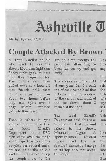 Couple Attacked By UFO while watching the Brown Mountain Lights On the night of Friday September 6th.