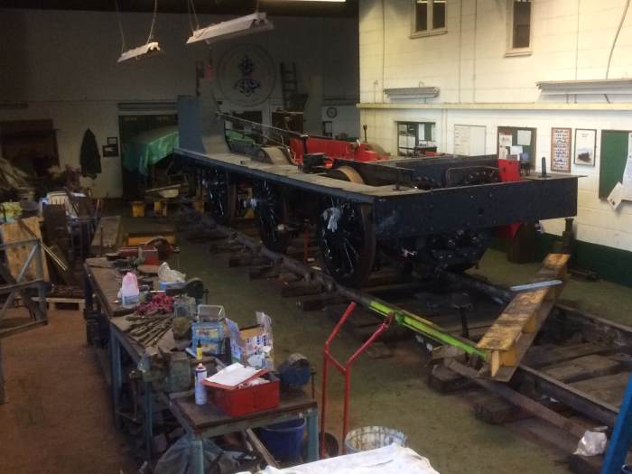 In Hopetown, Darlington Works' NELPG end of the building shared with the A1 Locomotive 60163 is NER Class P3/LNER J27 Underframe re-united with the wheel sets and alignment on the slide bars is complete. See dedicated NELPG page (check Profile page)