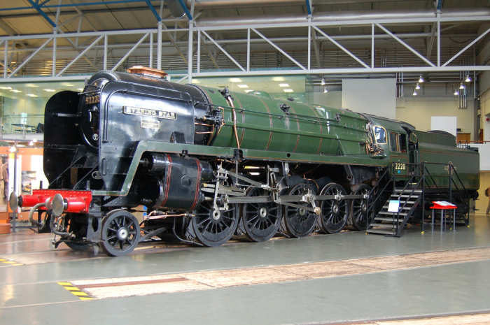 The very last steam engine to be produced by British Railways, Swindon-built Class 9F 92220 'Evening Star' on show at the National Railway Museum, York