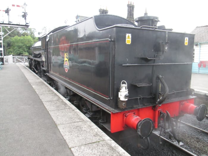 The view from the rear of the tender. A short time later as I walked around the motive power depot she headed a train to Pickering