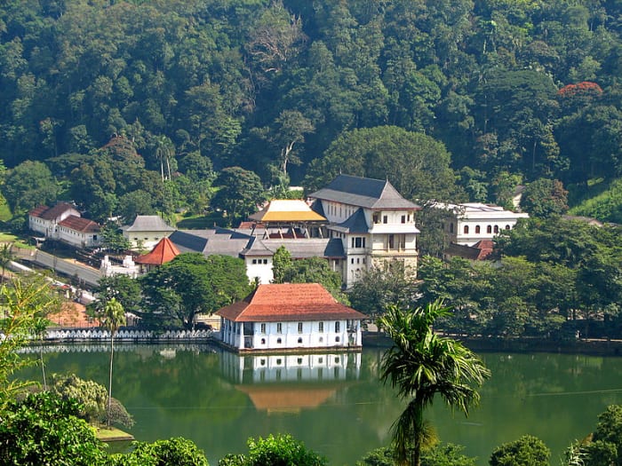 'Licensed under the Creative Commons Attribution 2.0 Generic license'. See: http://en.wikipedia.org/wiki/File:Sri_Lanka_-_029_-_Kandy_Temple_of_the_Tooth.jpg