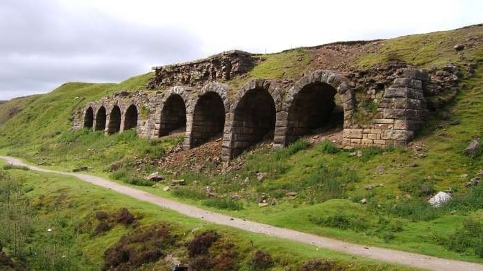 The site of Rosedale West Mines calcining kilns - the ore was 'roasted' to reduce the weight of the stone and therefore also the cost of forwarding by rail to the works on Teesside via the Ingleby Incline