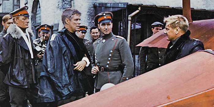 Willi von Klugerman, Bruno Stachel, and Colonel Otto Heideman meet Baron Manfred von Richthofen - the legendary 'Red Baron' - in reality the top scoring ace of the First World war