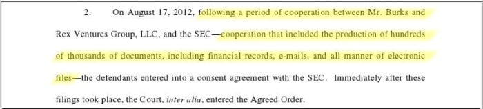 Motion by Burks' attorney suggesting Burks have cooperated with SEC without telling any one.