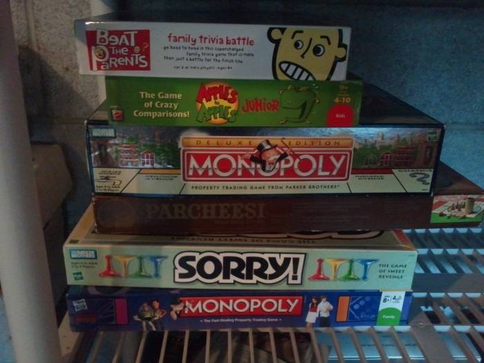 Monopoly, Apples to Apples, Sorry and many more of our favorite games are Fun, but also "space stealers"...