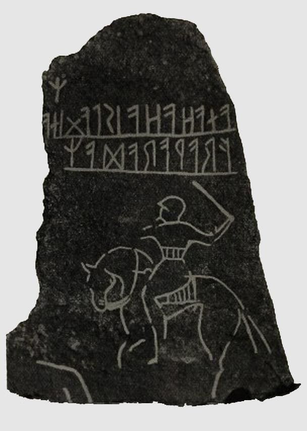 Memorial runestone - note the rider below the runes brandishing his sword, ready to strike