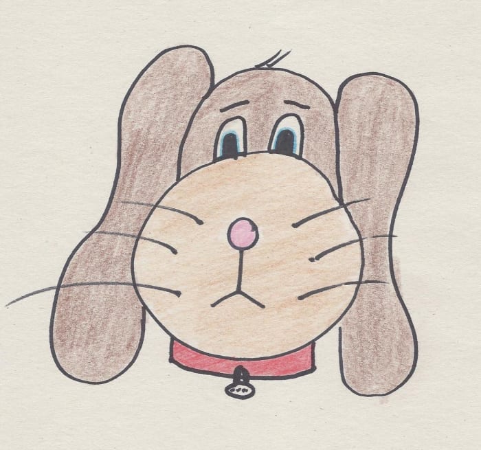Proudly allow someone else to color in your beautiful drawing! Here, I added some little details like eyebrows and a collar.