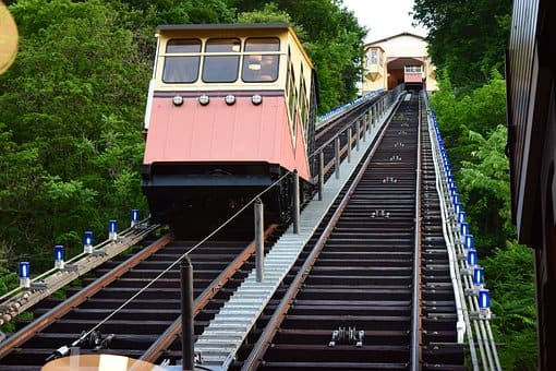 Funicular: a cable railroad, especially one on a mountainside, in which ascending and descending cars are counterbalanced.