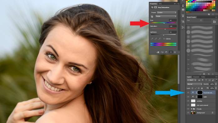 Red:Change the desired settings Blue: Control the before and after effect through the layer visibility