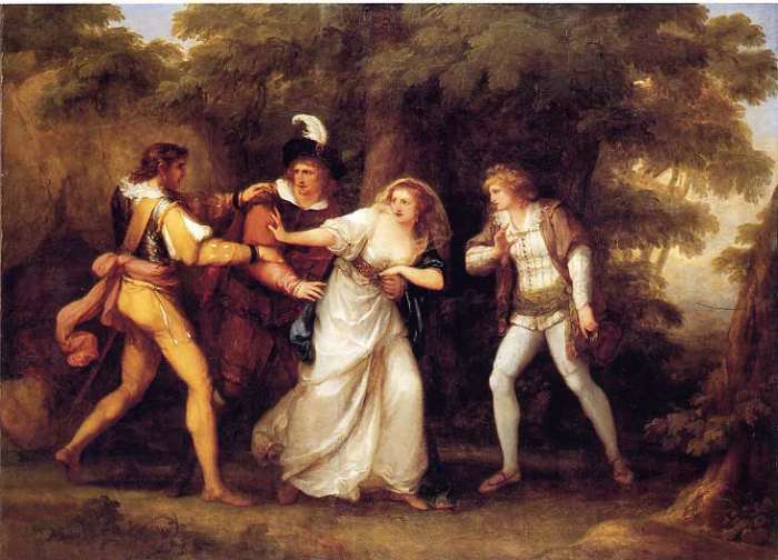 Valentine Rescues Silvia (in William Shakespeare’s) 'The Two Gentlemen of Verona.' Painting by Angelica Kauffman; 1789