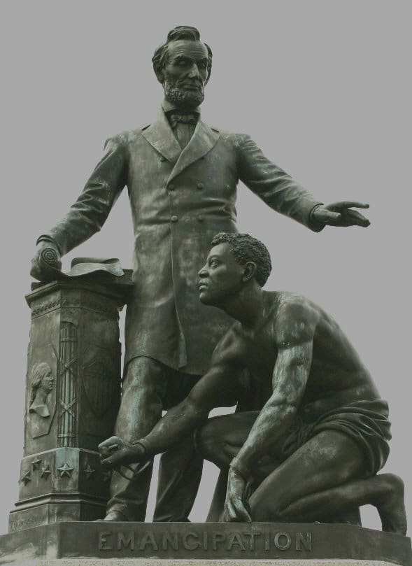 Freedman's monument, first statue made in honor of Lincoln, the idea of a freed slave after hearing of Lincoln's assassination. The statue is also the first depiction of a prominent African-American, Archer Alexander, last slave to be captured.