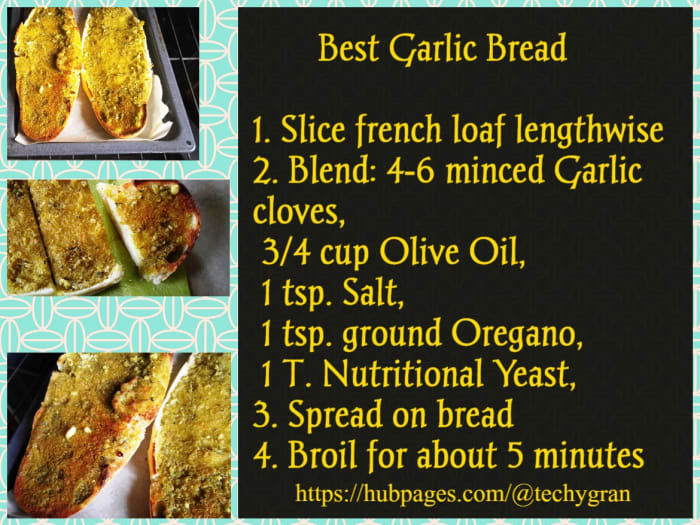 The secret is the olive oil to replace the unhealthy margerine and other fats in the commercial garlic bread.
