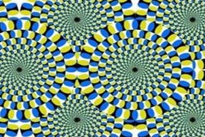 The repeated sequence of colour blocks can be seen making up each circular section within the illusion.