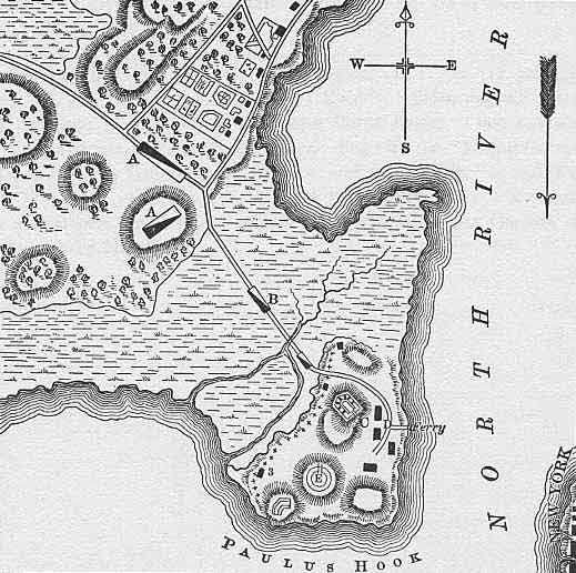 Map of Paulus Hook New Jersey. Scene of Light Horse Henry Lee's greatest victory in the American Revolutionary War ( August 19 1779).