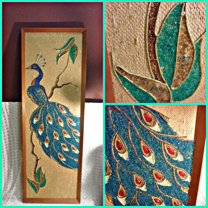 Big and beautiful blue Peacock gravel mosaic by Picturesque with awesome aqua blue stones and pebbles this lovely piece is 36"X12" inches and very nicely made.