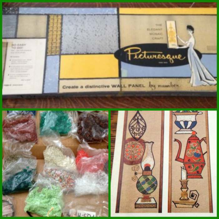 1960s Vintage Picturesque wall panel mosaic tile and glass kit by NUMBER PQS-11, by General Craft Corporation GENERAL CRAFTS CORP.