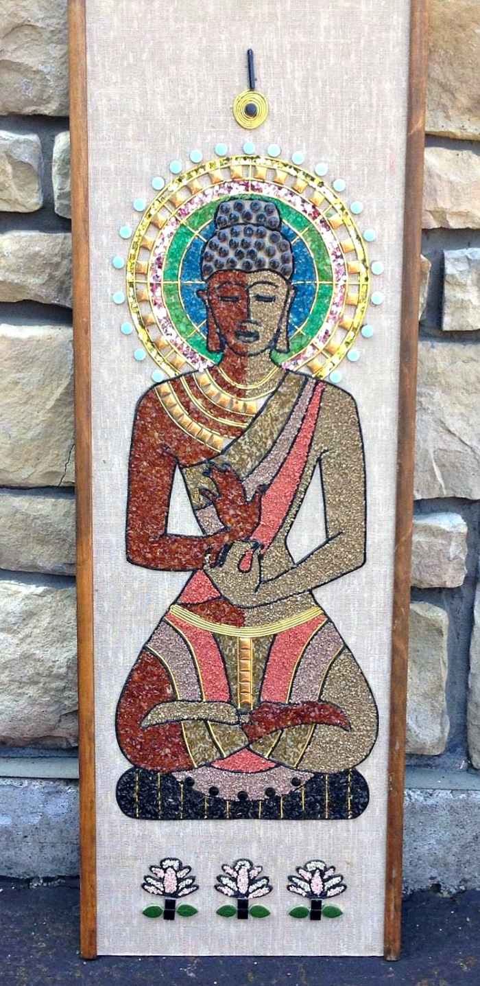Buddhist Inspired Gravel Mosaic Wall Art Picturesque. The look the feel of the exotic land of India.