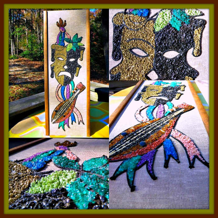 Bought this lovely retro drama mask wall art on EBay; this is a well-made vintage Picturesque circa 1960s drama mask created out of gravel, stone, and tile wall art panel.