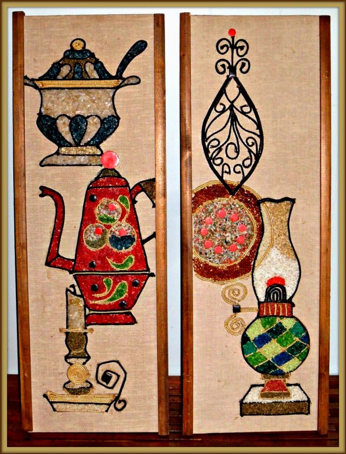 A pair of cool mid century kitchen gravel art lamp and coffee pot. Each measures 24" x 8 1/2". Mosaic Wall Art by Picturesque ...