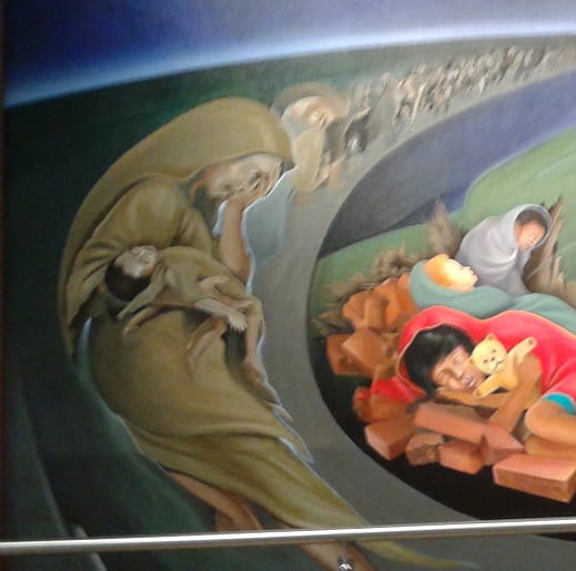 Another portion of the Death Mural on depicts ghostly gassed mothers carrying dead babies - Deliberate depopulation by the New World Order or the La Llorona motif?