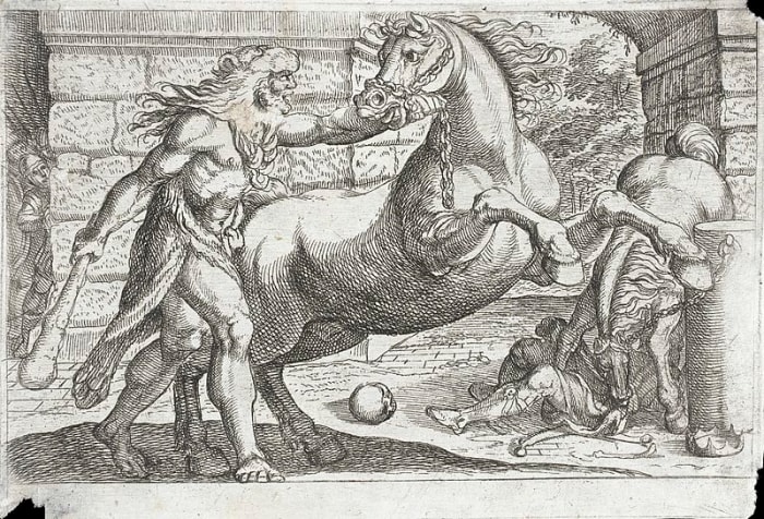 Heracles and the Mares of Diomedes - Antonio Tempesta (Italy, Florence, 1555-1630), Nicolo Van Aelst (Flanders, 1527-1612) - PD LACMA