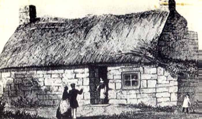 An etching that depicts where James Cook was born 27th October, 1728 to local lass Grace and James Cook Snr., a Scots' economic migrant. A large urn stands in the garden where the cottage stood