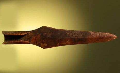 Notice the open wings that allow the attachment of a shaft and the lack of dents or abrasions left from the striking of a hammer.