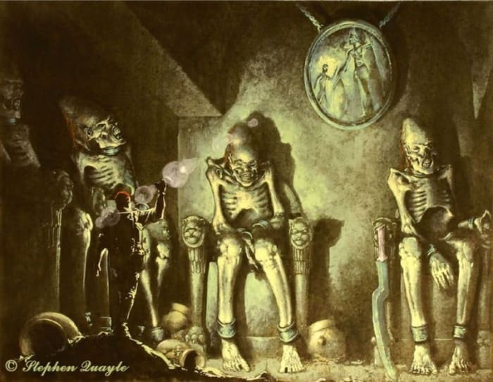 This painting by Steven Quayle shows what was found inside a the cave system in the Grand Canyon that is now off limits to the American public.