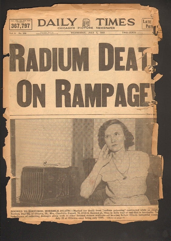 radium girls glowing in coffin