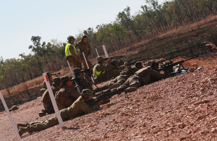 US Marines Weapons Company train with 1st Battalion and Australian infantry at Darwin, Northern Territory, Australia. Joint bilateral live fire training helps consolidate skills (L/Cpl K Howard