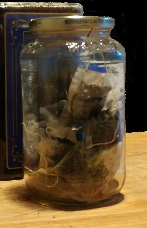 Tea bags are an excellent thing to bury in the soil of gardens. The nutrients of the used tea bag leeches into the soil. They are especially convenient to bury in garden pots.
