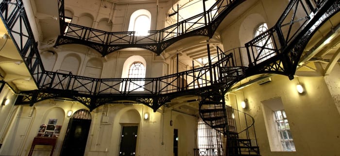 'The Circle' where true to Bentham's Panopticon model, surveillance of all four wings was made possible