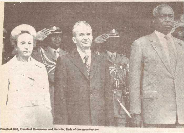 President Moi is seen here with Ceausescu, a former Romanian president