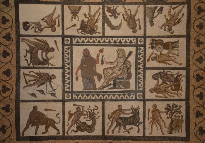 Mosaic depicting the twelve labors of Hercules held at the National Archaeological Museum of Spain, Carole Raddato (Photographer)