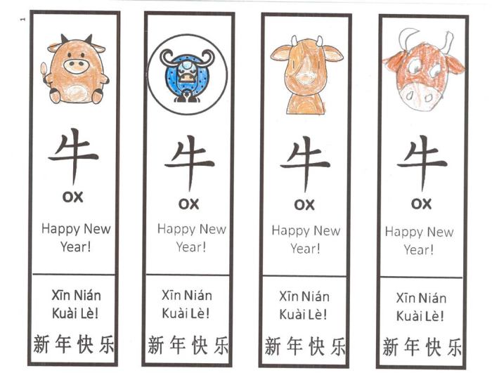 Here are some bookmarks that have been colored. The one on the right is one with a blank top in which the child has drawn his own design.