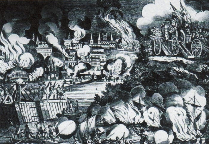 A rendering of the burning of the capitol -- August 24, 1814 (Picture courtesy of History Pictures. com