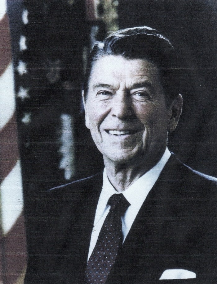 Ronald Reagan, the fortieth president, Republican, 1981-1989, elected on a platform of reduction of government and non-interference in the economy. Result: the debt is increased by $1.8 trillion.